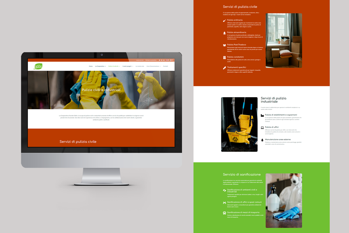Sito web Cooperativa Odòs - pagina Pulizie civili e industriali